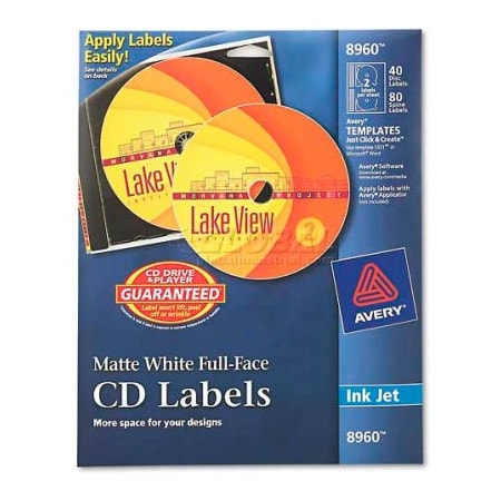 Avery Dennison Avery Inkjet Full-Face CD Labels, Matte White, 40/Pack 8960